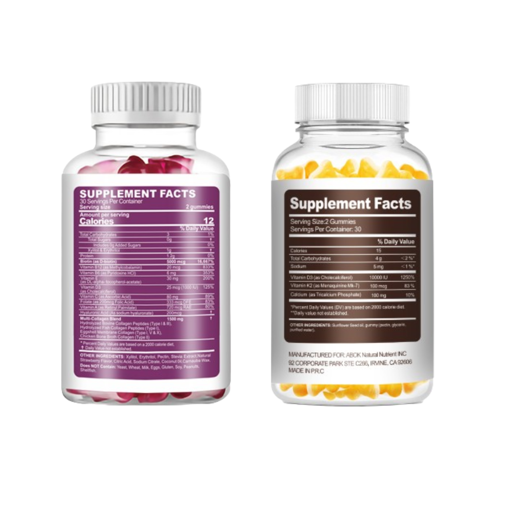 ABOK (1+1>2 effect) Peptide Collagen Gummies + Vitamin D3K2 Gummies 120 Counts