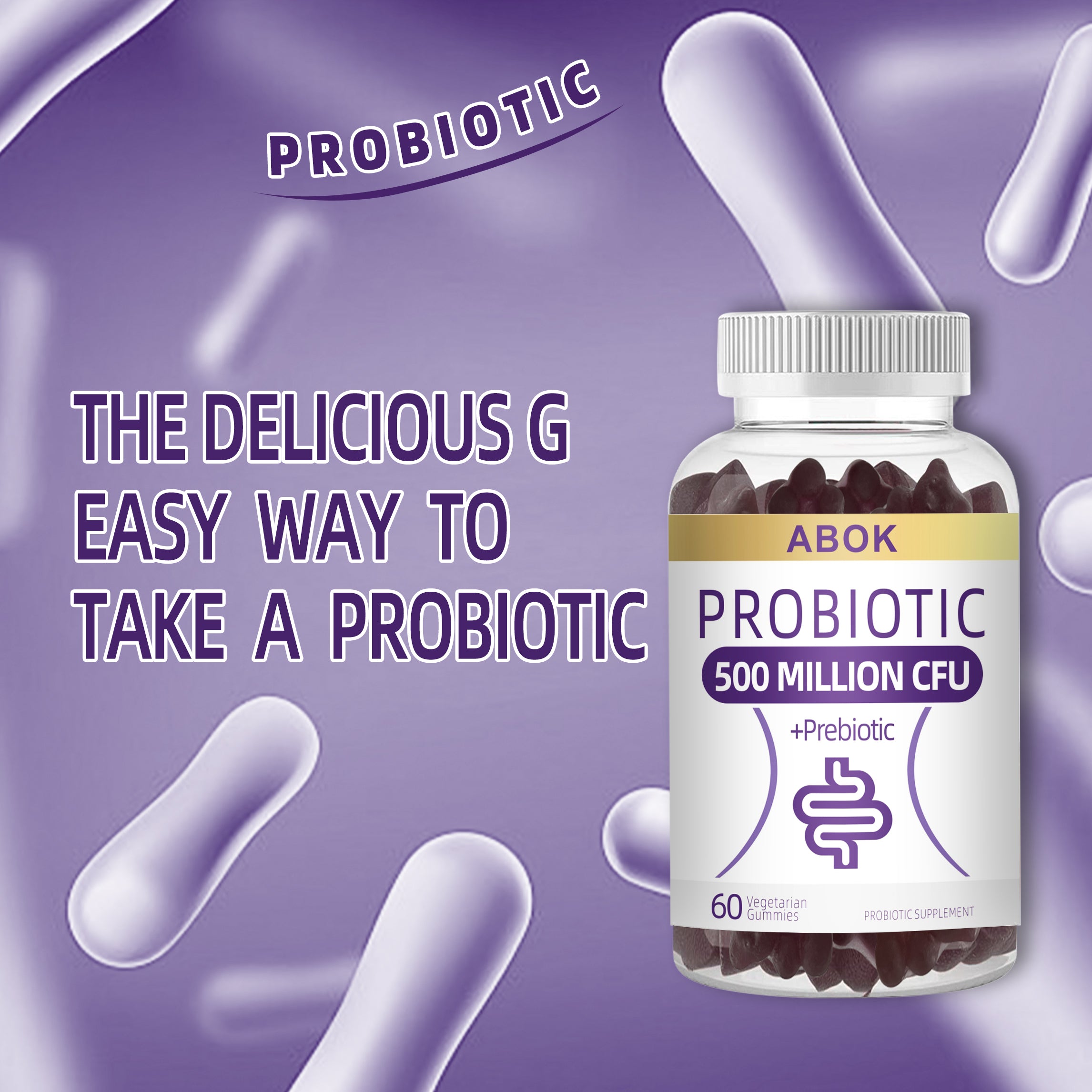 ABOK Probiotic Gummies - 500 Million CFU + Prebiotic for Optimal Gut Health