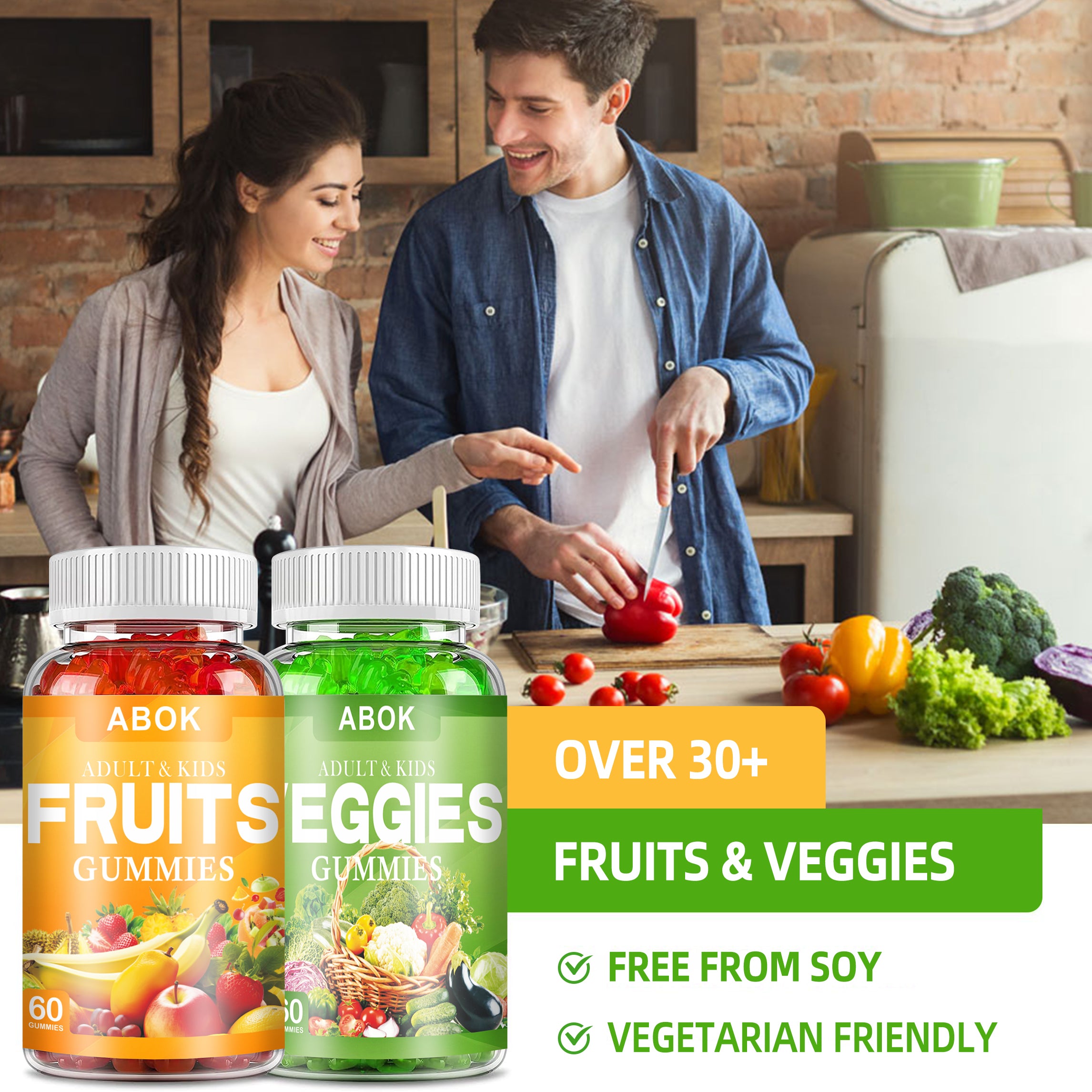 ABOK Adult & Kids Fruits & Veggies Gummies - Delicious and Nutritious Daily Boost